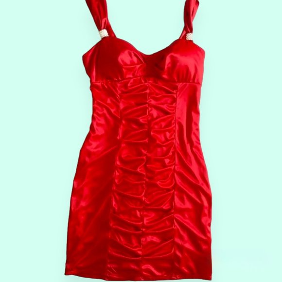 Stunning Hot Red Satin Party Dress Love Tease 7 - Picture 2 of 5